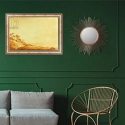 «Looking towards Arkona at sunrise, 1801» в интерьере классической гостиной с зеленой стеной над диваном