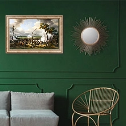 «Битва под  Ханау» в интерьере классической гостиной с зеленой стеной над диваном