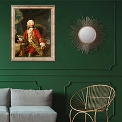 «Count Carl Anton von Harrach, Master Falconer and Lord Lieutenant of Austria» в интерьере классической гостиной с зеленой стеной над диваном