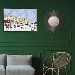 «St. George's Chapel, Windsor» в интерьере классической гостиной с зеленой стеной над диваном