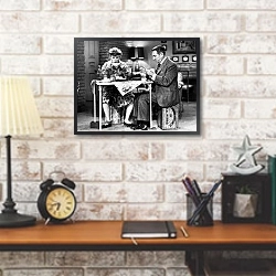 «История в черно-белых фото 484» в интерьере кабинета в стиле лофт над столом