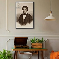 «Portrait of Anton Rubinstein» в интерьере комнаты в стиле ретро с проигрывателем виниловых пластинок