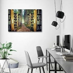 «Библиотека в лесу» в интерьере современного офиса в минималистичном стиле