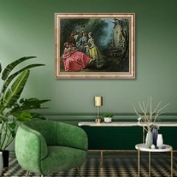«Времена суток - Середина дня» в интерьере гостиной в зеленых тонах