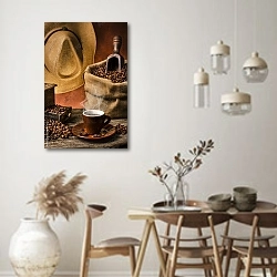 «Кофейный натюрморт» в интерьере кухни в стиле ретро над обеденным столом