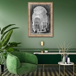 «Interior of the Kazan Church, engraved by T. Higham» в интерьере гостиной в зеленых тонах