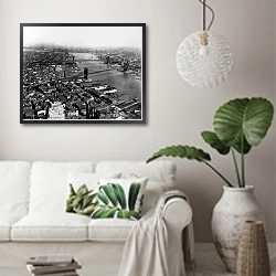 «История в черно-белых фото 237» в интерьере светлой гостиной в скандинавском стиле над диваном