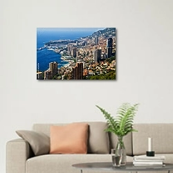 «Лазурный берег. Вид на Монако» в интерьере современной светлой гостиной над диваном