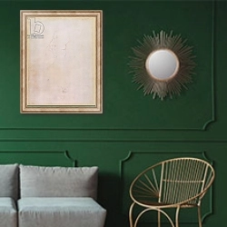 «Study of a male torso» в интерьере классической гостиной с зеленой стеной над диваном