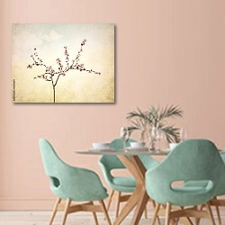 «Ветвь миндального дерева на ретро-фоне» в интерьере современной столовой в пастельных тонах