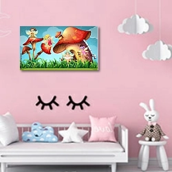 «Феи в грибном саду» в интерьере детской комнаты для девочки в розовых тонах