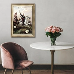 «Генерал Н.Д.Скобелев на коне. 1883» в интерьере гостиной с розовым диваном