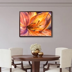 «Оранжевая лилия крупным планом, акварель» в интерьере столовой в классическом стиле