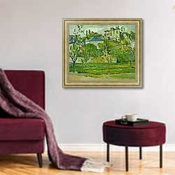 «Фруктовый сад в Понтуазе» в интерьере гостиной в бордовых тонах