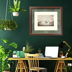 «Париж, Мост Пон-Нёф» в интерьере кабинета с зелеными стенами