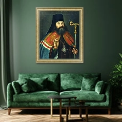 «Portrait of Theofan Prokopovich» в интерьере зеленой гостиной над диваном