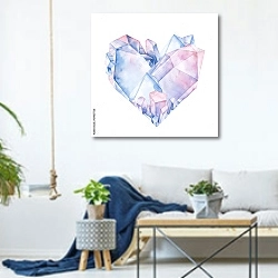 «Акварельное хрустальное сердце» в интерьере гостиной в скандинавском стиле над диваном