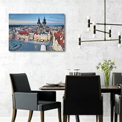 «Чехия, Прага. Вид с птичьего полета #1» в интерьере современной столовой с черными креслами