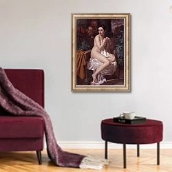 «Сюзанна и старцы 2» в интерьере гостиной в бордовых тонах