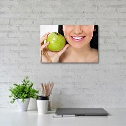 «Белоснежная улыбка и зеленое яблоко» в интерьере современного офиса с белой кирпичной стенкой