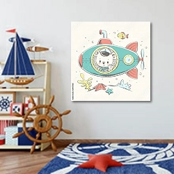 «Медвежонок на подводной лодке» в интерьере детской комнаты для мальчика в морской тематике