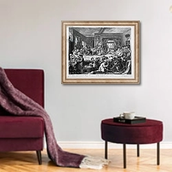 «An Election Entertainment, 1755» в интерьере гостиной в бордовых тонах