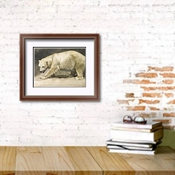 «He polar bear» в интерьере кабинета с кирпичными стенами над столом с книгами