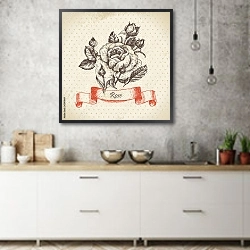«Иллюстрация с розой и бутонами» в интерьере современной кухни над раковиной