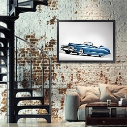 «Mercury Bob Hope Special Concept Car '1950» в интерьере двухярусной гостиной в стиле лофт с кирпичной стеной