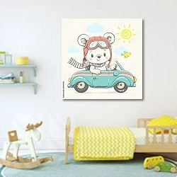 «Медвежонок на машинке» в интерьере детской комнаты для мальчика с игрушками