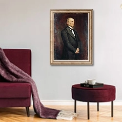 «Portrait of William Ewart Galdstone 1879» в интерьере гостиной в бордовых тонах