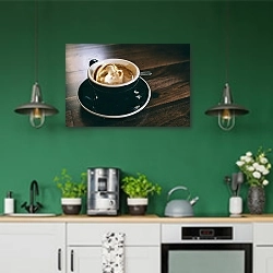 «Кофе с мороженым в чашке» в интерьере кухни с зелеными стенами