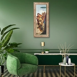 «Ринальдо, отворачивающаяся от стыда от Магического Щита» в интерьере гостиной в зеленых тонах