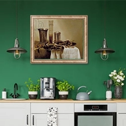 «The Dessert, 1637» в интерьере кухни с зелеными стенами