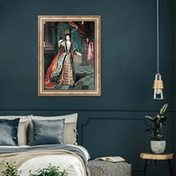 «Portrait of a Woman in a Ball Gown» в интерьере классической спальни с темными стенами