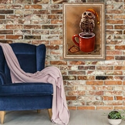 «Кофе с печенюшками и совеком» в интерьере в стиле лофт с кирпичной стеной и синим креслом