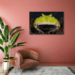 «Амазонская рогатая лягушка » в интерьере современной гостиной в розовых тонах