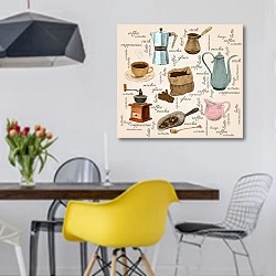 «Кофейный набор» в интерьере столовой в скандинавском стиле с яркими деталями