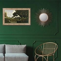 «Полуденный ветер» в интерьере классической гостиной с зеленой стеной над диваном