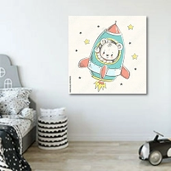 «Медвежонок на ракете» в интерьере детской комнаты для мальчика в светлых тонах