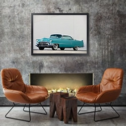 «Cadillac Sixty-Two Coupe DeVille '1955» в интерьере в стиле лофт с бетонной стеной над камином
