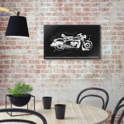 «Мотоцикл  1» в интерьере кухни в стиле лофт с кирпичной стеной
