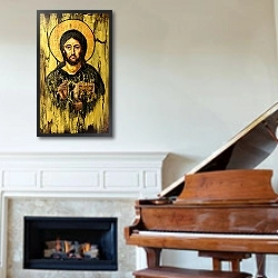 «Картина Иисуса Христа в стиле православной иконы» в интерьере в классическом стиле над банкеткой