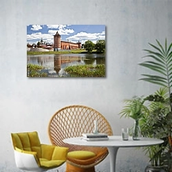 «Россия, Коломна. Отражение башни Кремля» в интерьере современной гостиной с желтым креслом
