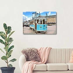 «исторический трамвай в Гётеборге, Швеция» в интерьере современной светлой гостиной над диваном