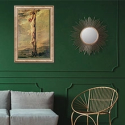 «Christ on the Cross, c.1646» в интерьере классической гостиной с зеленой стеной над диваном