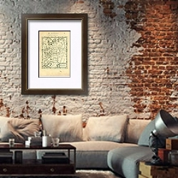 «Карта Великого княжества Московского №3 1» в интерьере гостиной в стиле лофт с кирпичной стеной