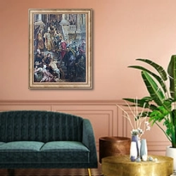 «Святой Баво, принимаемый Святыми Амандом и Флориберт» в интерьере классической гостиной над диваном