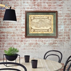 «Историческая карта мира на пергаменте» в интерьере кухни в стиле лофт с кирпичной стеной