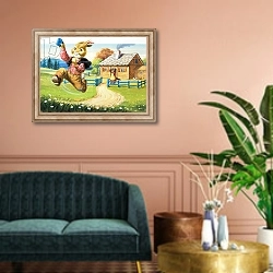 «Rabbit running from Wolf's House, illustration from 'Brer Rabbit'» в интерьере классической гостиной над диваном